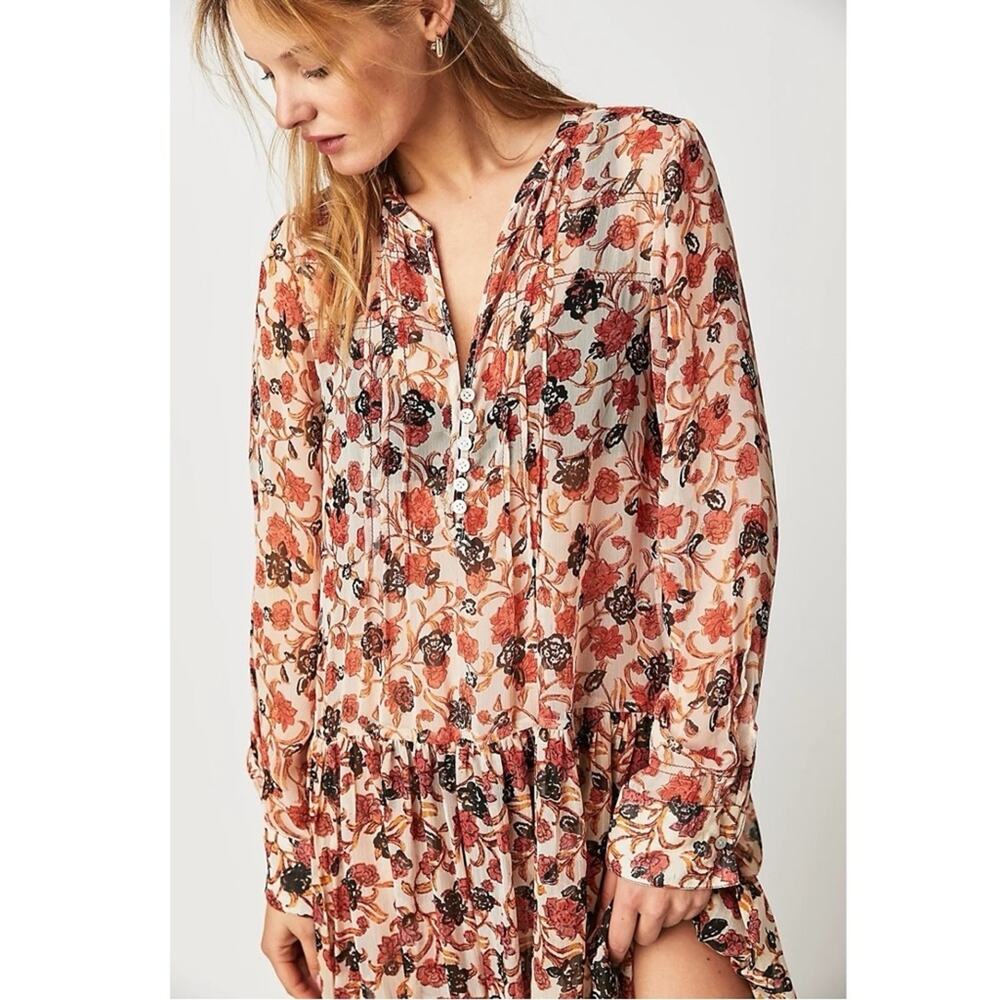 Free People See It Through Dress in Tea Combo Size Large Bohemian Boho Floral - Picture 8 of 16